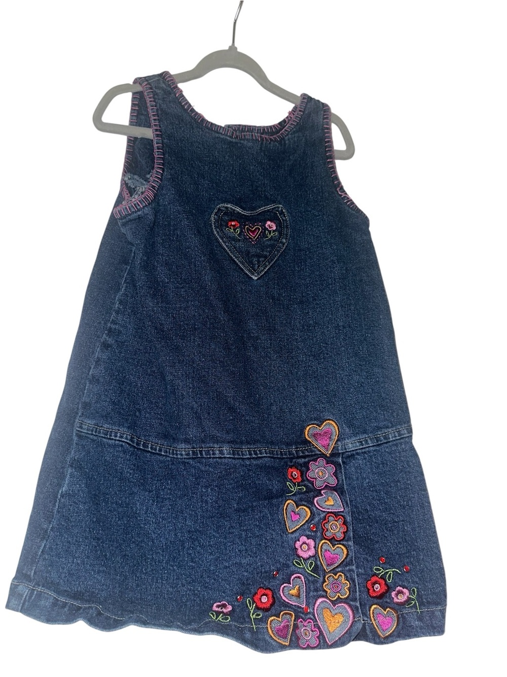 Y2K Girls 4T Cotton Resources Jumper Dress Embroidered Hearts